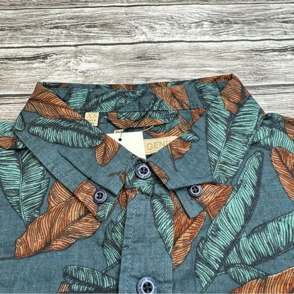 Nifty Genius Men's Casual Button Up Shirt XS Extra Small Teal Blue Green Orange - Picture 4 of 13